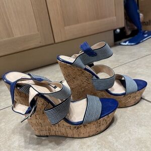 Jessica Simpson Blue and White Wedge Sandals